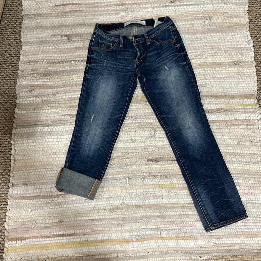 Abercrombie Capri or crop jean- darker blue denim.